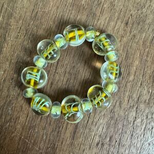 Artisan Made Clear Yellow Gold Glass Bead Elastic‎ Bracelet